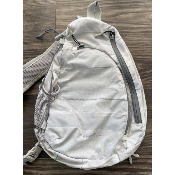Eddie Bauer Handbags - Eddie Bauer Ripstop Sling Backpack White Grey Crossbody Hiking Travel Bag